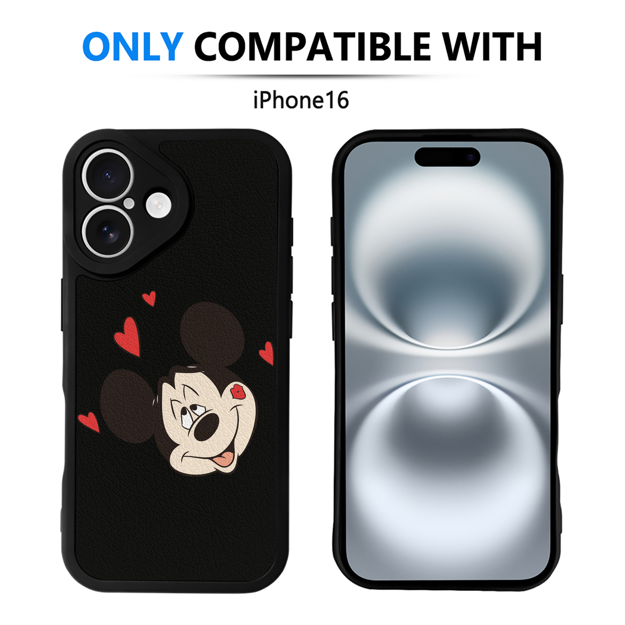 （画像用） ミッキーマウス Mickey Mouse 【iPhone 16シリーズ対応】シリコンスマホケース（レザー調） 材質：シリコン